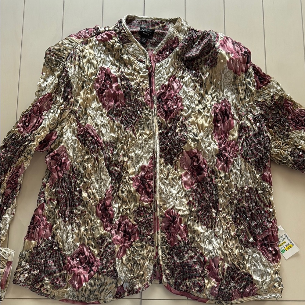 MSK Elegant Crushed Velvet Jacket - Pink and Cream